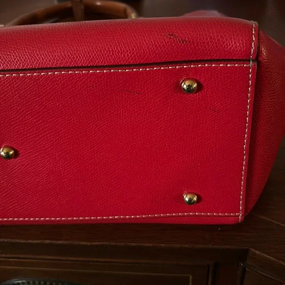 Dooney & Bourke Miller Leather Satchel—Red with tan handles - Picture 12 of 15